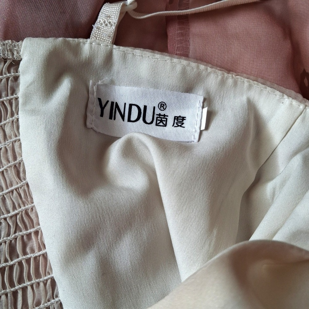 Vintage Y2K Dusty Rose Pink Cream Ivory Organza Layered Midi Dress Fairycore M - Picture 9 of 16
